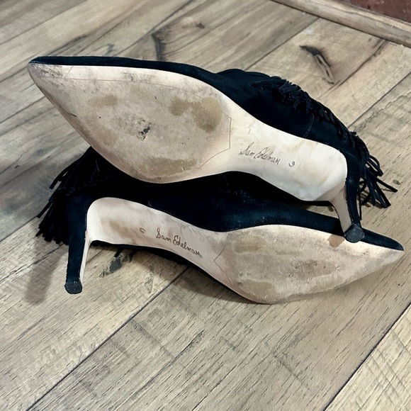 Sam Edelman Kandice Black Suede Fringe Ankle Booties - Picture 12 of 13
